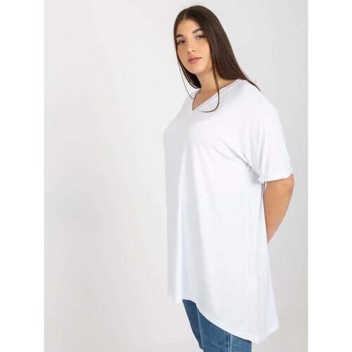 Fashion Hunters Plain white plus size blouse with a V-neckline Slike