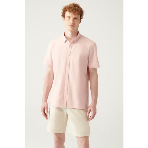 Avva Men's Pink Geometric Textured Short Sleeve Shirt Slike