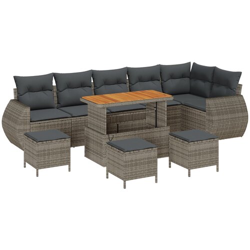 vidaXL 10-dijelni set vrtnih sofa s jastučićima sivi poli ratan akacija, 4-dijelni set vrtnih blagovaonica s jastučićima sivi poli ratan akacija Cijene