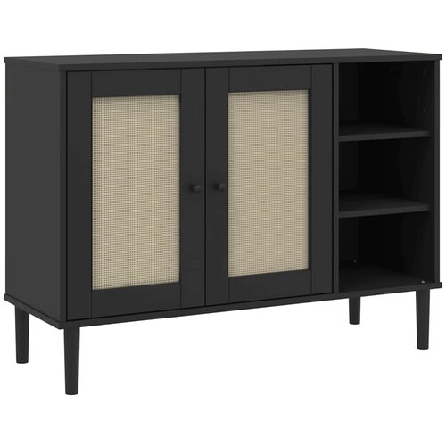  Komoda SENJA crna izgled ratana 112x40x80 cm masivna borovina Slike