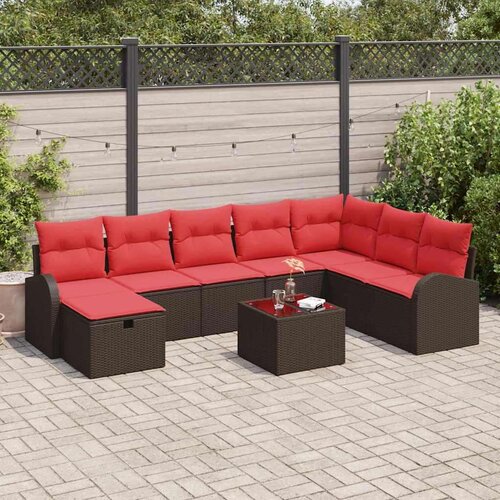  Kavčna garnitura z blazino 9 pcs Rjava in rdeča poli ratan, (5000137871) Cene