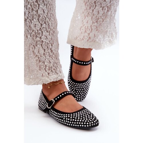 Kesi Eco-friendly suede ballerinas decorated with black Tinara rhinestones Slike