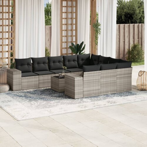 vidaXL 11-dijelni set vrtnih sofa poliratan s jastucima svijetlosivi Cijene