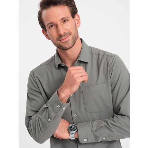 Ombre Men's REGULAR FIT shirt with pocket - khaki Cene