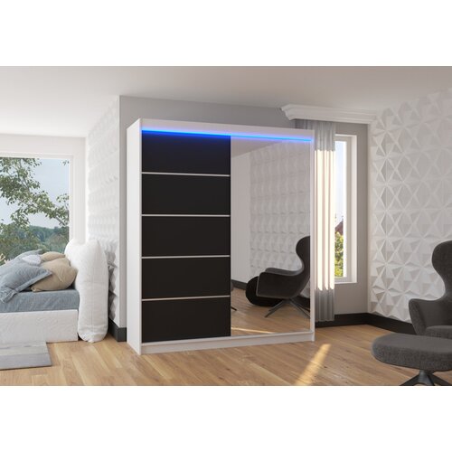 ADRK Drsna omara CARO z ogledalom in LED osvetlitvijo, 180 cm - BELA-RNA Slike