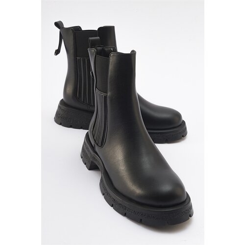 LuviShoes DENIS Women's Black Leather Elastic Chelsea Boots. Slike