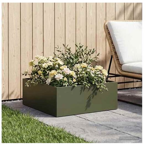 vidaXL Vrtna saksija Maslinastozelena 60 x 60 x 20 cm Čelična vrata - Maslinastozelena 60 x 60 x 20 cm 1 Cene