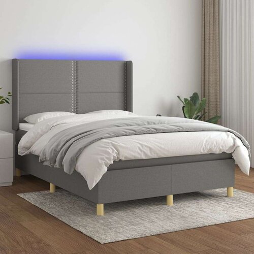  Box spring postelja z vzmetnico LED temno siva 140x200 cm blago, (20725955) Slike