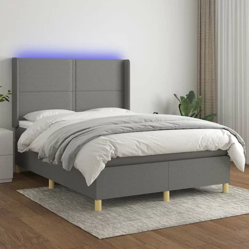  Box spring postelja z vzmetnico LED temno siva 140x200 cm blago, (20725955)