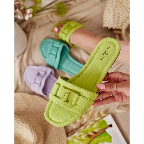 Resti Royalfashion Neon green women's flip-flops with buckle Rydr Cene