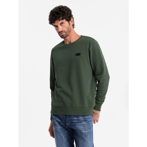 Ombre Men's non-stretch sweatshirt with metal pin - dark green Cene