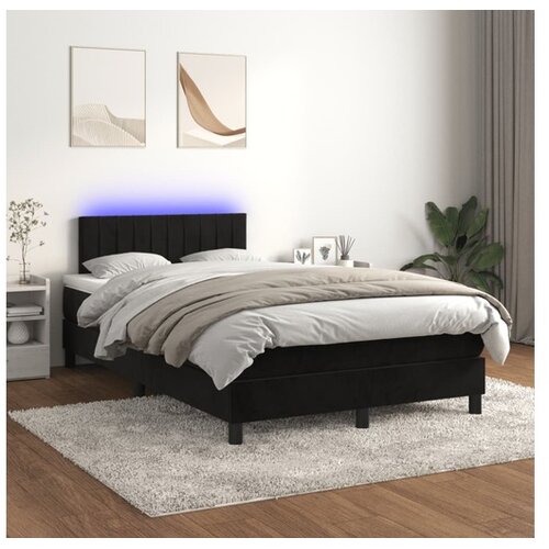  Box spring postelja z vzmetnico LED črna 120x200 cm žamet Cene