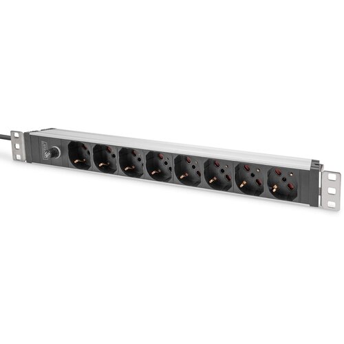 Digitus Socket strip with aluminum profile and back-up fuse, 8-way Italian output, 2 m cable IEC C14 plug Cene