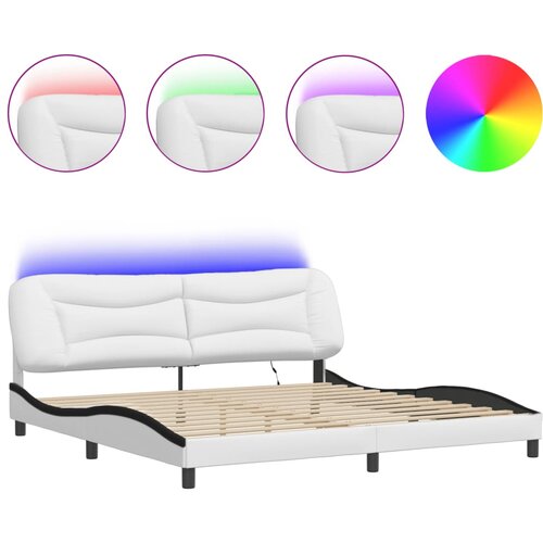 Maison Chic Posteljni okvir - Dvoposteljna postelja - Zakonska postelja z LED lučkami belo črn 200x200 cm umetno usnje-J5655, (21772867) Cene
