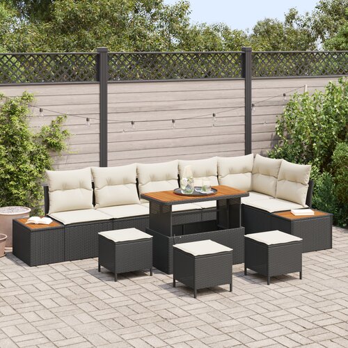 VidaXL 10-komadni Vrtni Sofa Set s Jastučićima Crni Poli Ratan Akacija Slike