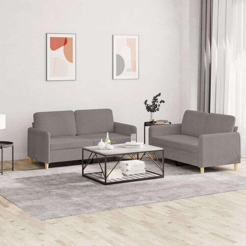  2-dijelni set sofa s jastucima smeđesivi od tkanine Slike