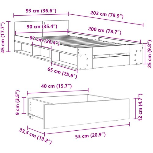  Okvir kreveta s ladicom boja hrasta 90x200 cm drveni Slike