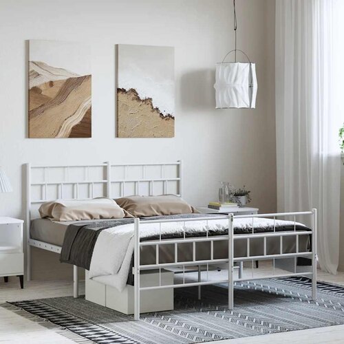  Metalni okvir kreveta uzglavlje i podnožje bijeli 135 x 190 cm Cene