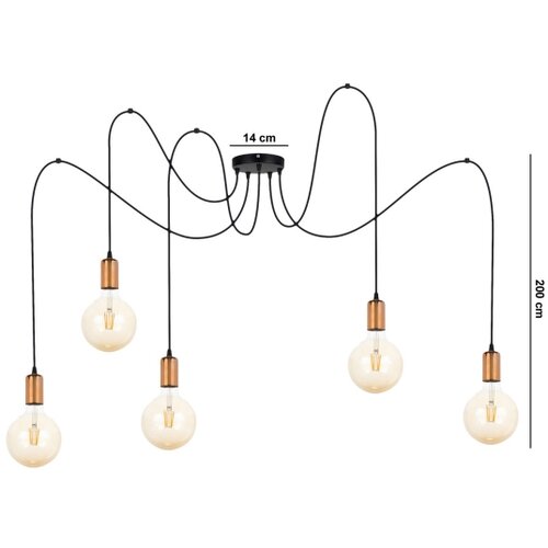  Luster na sajli MIROS 5xE27/60W/230V pauk crna/bakrena Slike