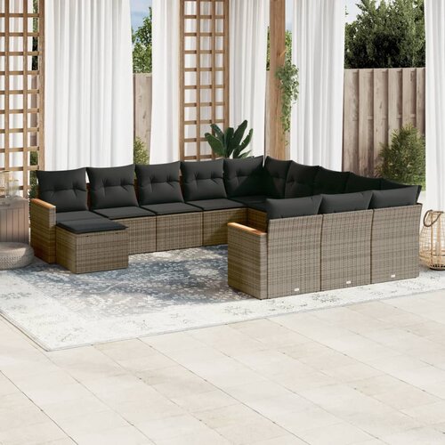 vidaXL 12-dijelni set vrtnih sofa od poliratana s jastucima sivi Cijene