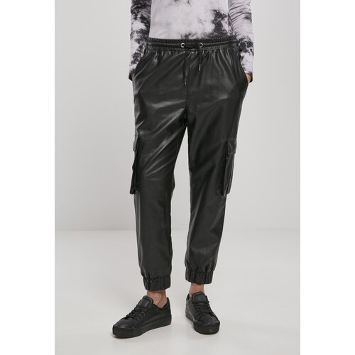 Urban Classics ladies faux leather cargo pants black Cene