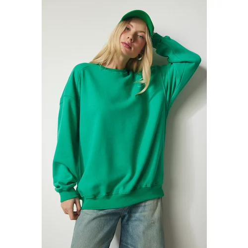 Happiness İstanbul Women's Green Shark Oversized Sweatshirt