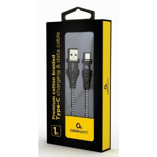 Gembird CC-USB2B-AMCM-1M-BW Premium cotton braided Type-C USB charging - data cable,1 m,black/white Slike