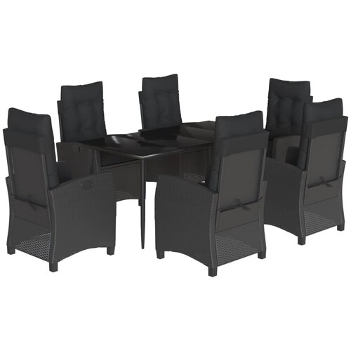 vidaXL 7-dijelni vrtni blagovaonski set s jastucima crni od poliratana Cijene