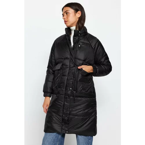 Trendyol Black Oversize Quilted Water Repellent Long Quilted Inflatable Coat