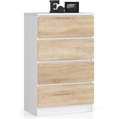 AKORD KOMODA K 60 cm 4 Predali BELO / SONOMA, (21703171) Slike