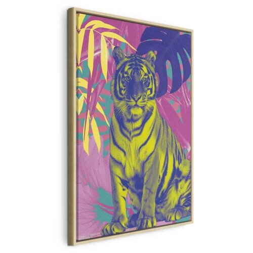  Slika - Colorful Tiger - Intense Colors of a Tiger Surrounded by Tropical Plants 40x60 U prirodnom drvenom okviru Cene