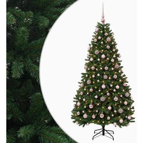  Umjetno božićno drvce srednje zeleno s kuglicama 180 cm - Srednje zelena &amp;Oslash; 90 x 180 cm s 300 LED dioda i ružičastim lopticama Slike