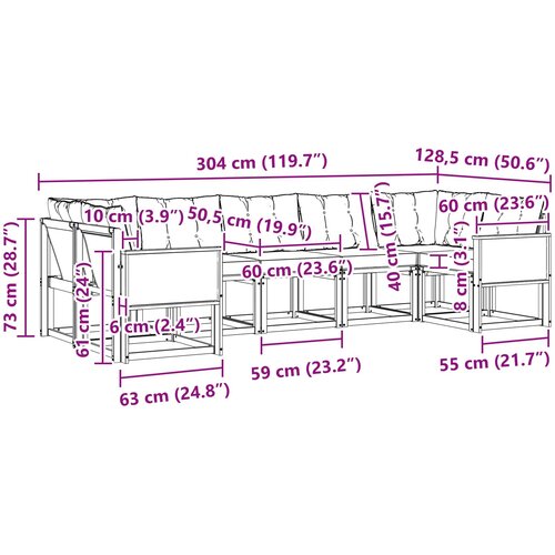  Set vanjskih sofa 7 kom. Prirodna i Svjetlosiva Slike