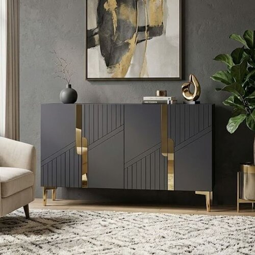 Hanah home komoda Evva 120, 120 cm, antracit / zlatna Cene