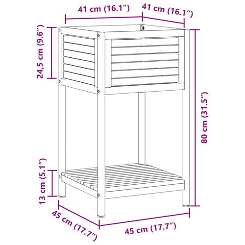  Vrtna sadilica s policom 45 x 45 x 80 cm masivno drvo i čelik Slike