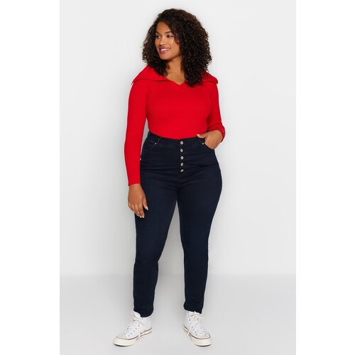 Trendyol Curve Plus Size Sweater - Red - Fitted Slike