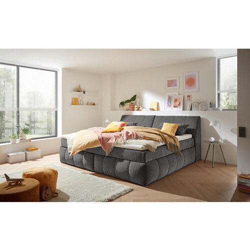 MID.YOU POSTELJA BOXSPRING 200 cm x 240 cm , tekstil, leseni material siva Cene