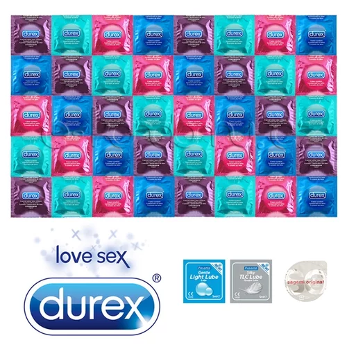 Durex Exclusive Mix Package - 40 Condoms 2x + Lubricant + Pasante Ultra Thin Sagami Original 0.02 As a Gift