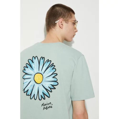 MAISON KITSUNÉ Pamučna majica Floating Flower Comfort Tee-Shirt za muškarce, boja: zelena, s tiskom, MM00128KJ0118