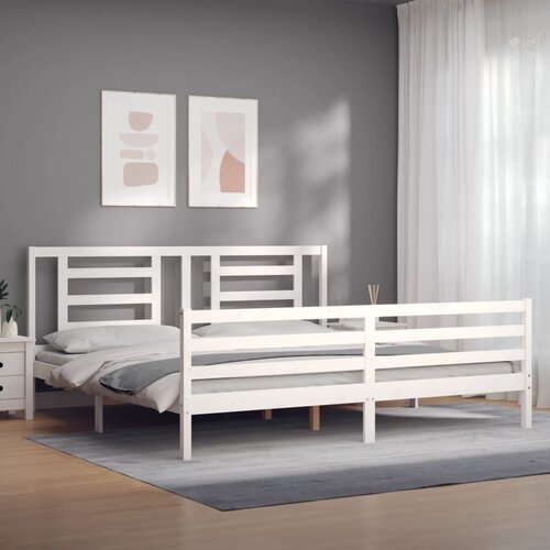  Okvir za krevet s uzglavljem bijeli 200x200 cm od masivnog drva Slike
