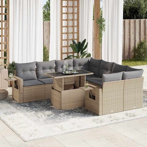 vidaXL 9-dijelni set vrtnih sofa s jastucima bež od poliratana Cijene