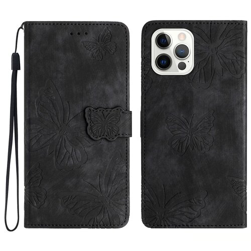 INORCO Za iPhone 12/12 Pro 6,1-palčni PU usnjeni ovitek za telefon z vtisnjenim metuljem, (22035445) Slike