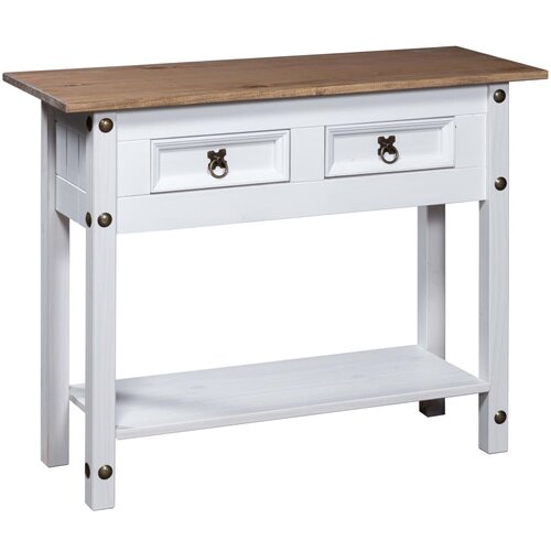 VidaXL Konzolna mizica mehi&amp;scaron;ka borovina Corona Range bela 90x34,5x73cm Slike
