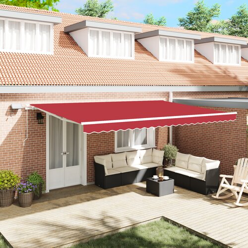 VidaXL Ručna UVLAČIVA Tenda s LED-om Crvena 500x300 cm, Tenda zamjenski materijal za okvir 5x3 m Crvena Slike