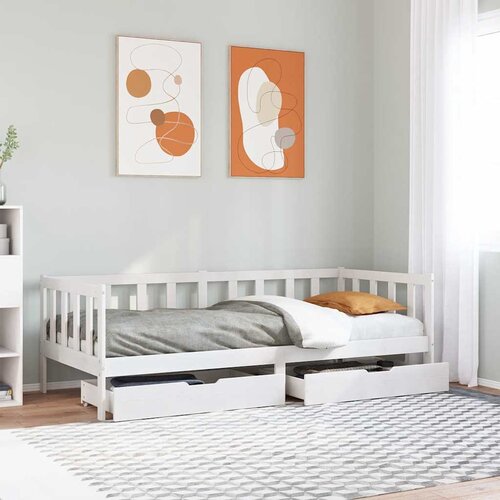 vidaXL Dnevna postelja s predali bela 80x200cm trdna borovina Cene