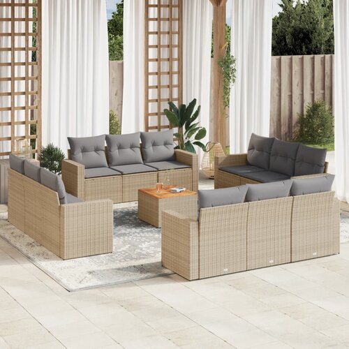 vidaXL 13-dijelni set vrtnih sofa s jastucima poliratan Bež Cijene