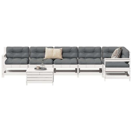  7-dijelni set vrtnih sofa bijeli od masivne borovine Cijene