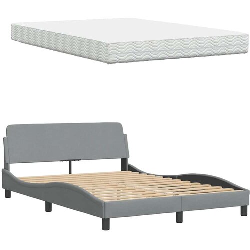 VidaXL krevet s madracem svjetlosivi 140x190 cm od tkanine Slike