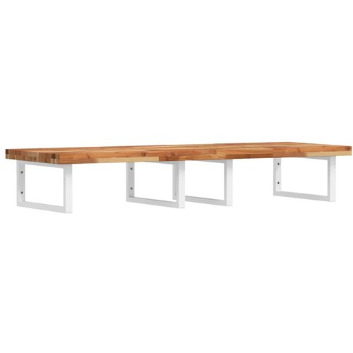  Zidna polica za umivaonik od čelika i masivnog bagremovog drva Smeđa 160 x 50 x 4 cm Slike