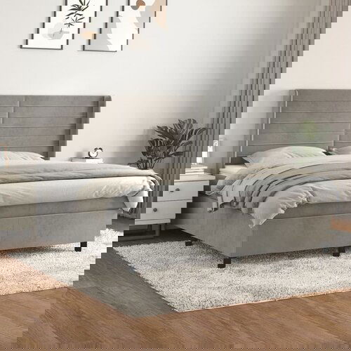 VidaXL Box spring postelja z vzmetnico svetlo siva 180x200 cm žamet Slike